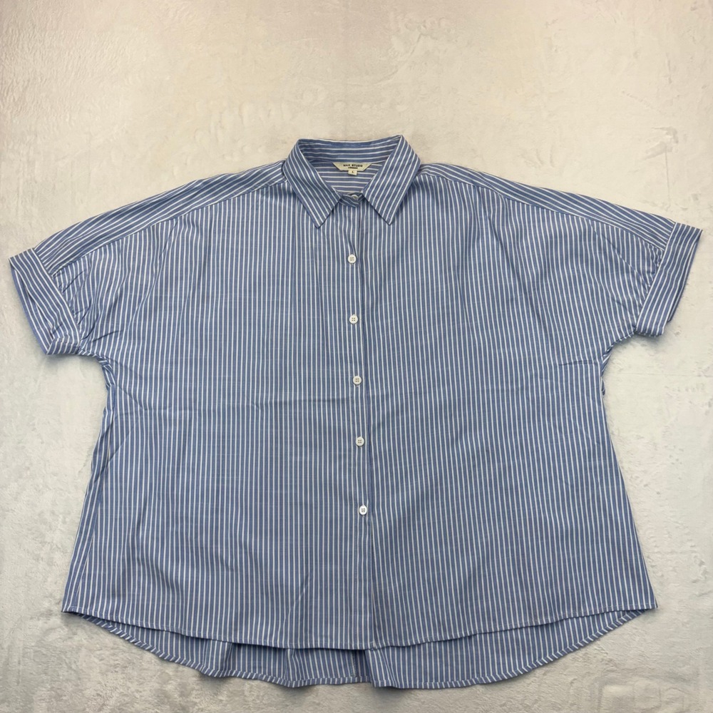 Max Studio London Blue White Striped Oversized Button Down Shirt L 4701J32B